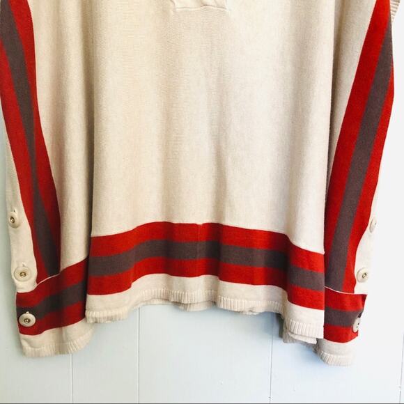 Hinge tan red stripe button oversized vest tunic boho lagenlook sweater XS - Picture 6 of 9